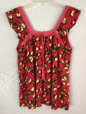 Signature Studio Pink Lemon-Print Tie-Front Flutter Camisole